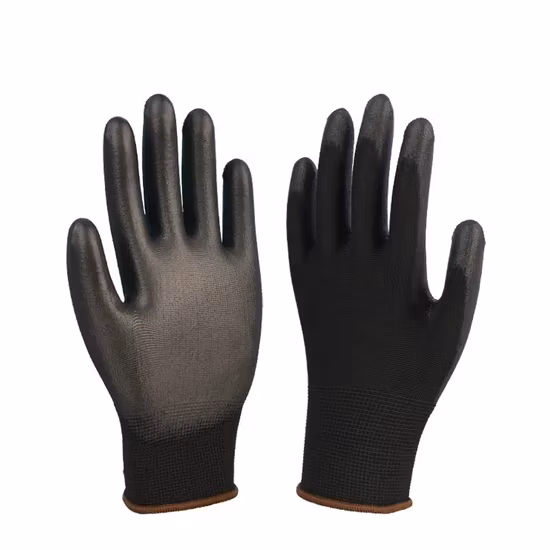Guantes tejidos a mano de seguridad con revestimiento de PU de fibra de carbono antiestáticos blancos