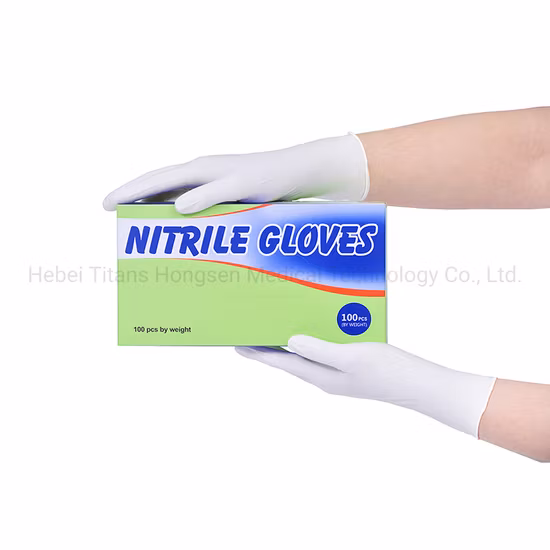 Guantes de examen desechables de nitrilo doméstico blanco antiestático de precio bajo Titanfine