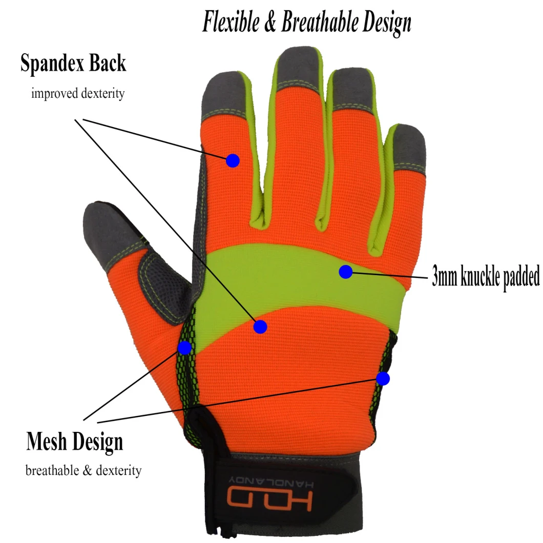 Pri En388 Certified Hi-Viz Safety Construction Padded Vibration-Resistant Mechanic Gloves