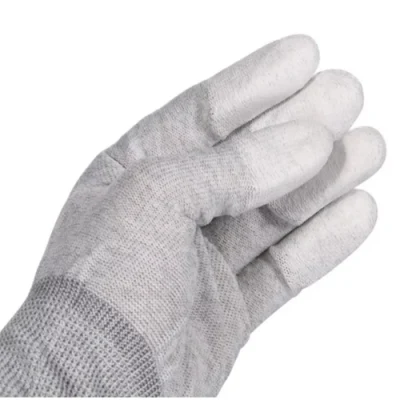 Guantes ESD antiestáticos con punta de dedo recubierta de PU de fibra de carbono de nailon