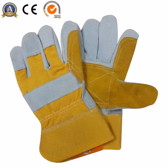 Guantes de trabajo de cuero dividido de vaca con palma doble aprobados por CE