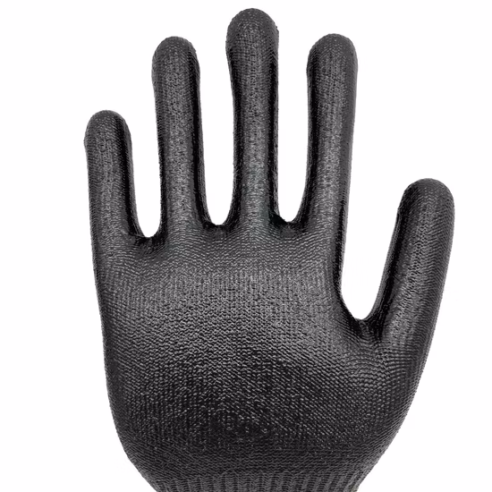 En388 A5 Nylon & Hppe & Glass Fiber Liner PU (poliuretano) recubierto Anti corte Resistente a cortes Seguridad en el trabajo Protección de manos Guantes de punto ANSI