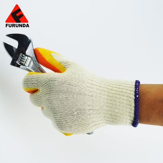 Guantes de algodón directos de fábrica Guantes de trabajo de seguridad de agarre rugoso con recubrimiento de palma de caucho de látex suave