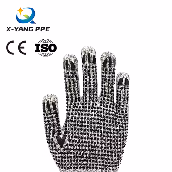 Factoryshop, forro de algodón de calibre 7/10, guantes de punto de PVC de un solo lado/doble cara con puntos/puntos, revestimiento antideslizante, seguridad en el trabajo, construcción, guantes de punto